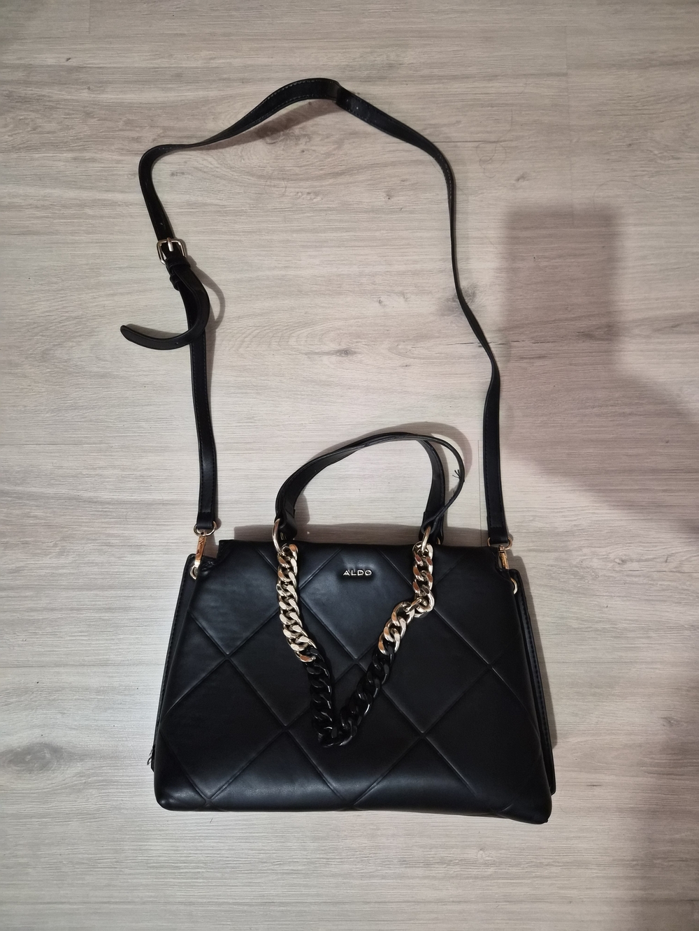 ALDO Quilted Black Satchel with Gold Chain Accent